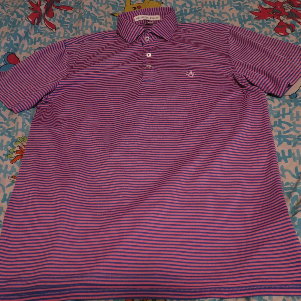 Holderness & Bourne Augusta County Club Maxwell Polo Striped (Read) MD Blue Pink
